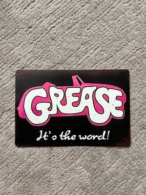GREASE Retro Metal Sign - Pink & White Graphic